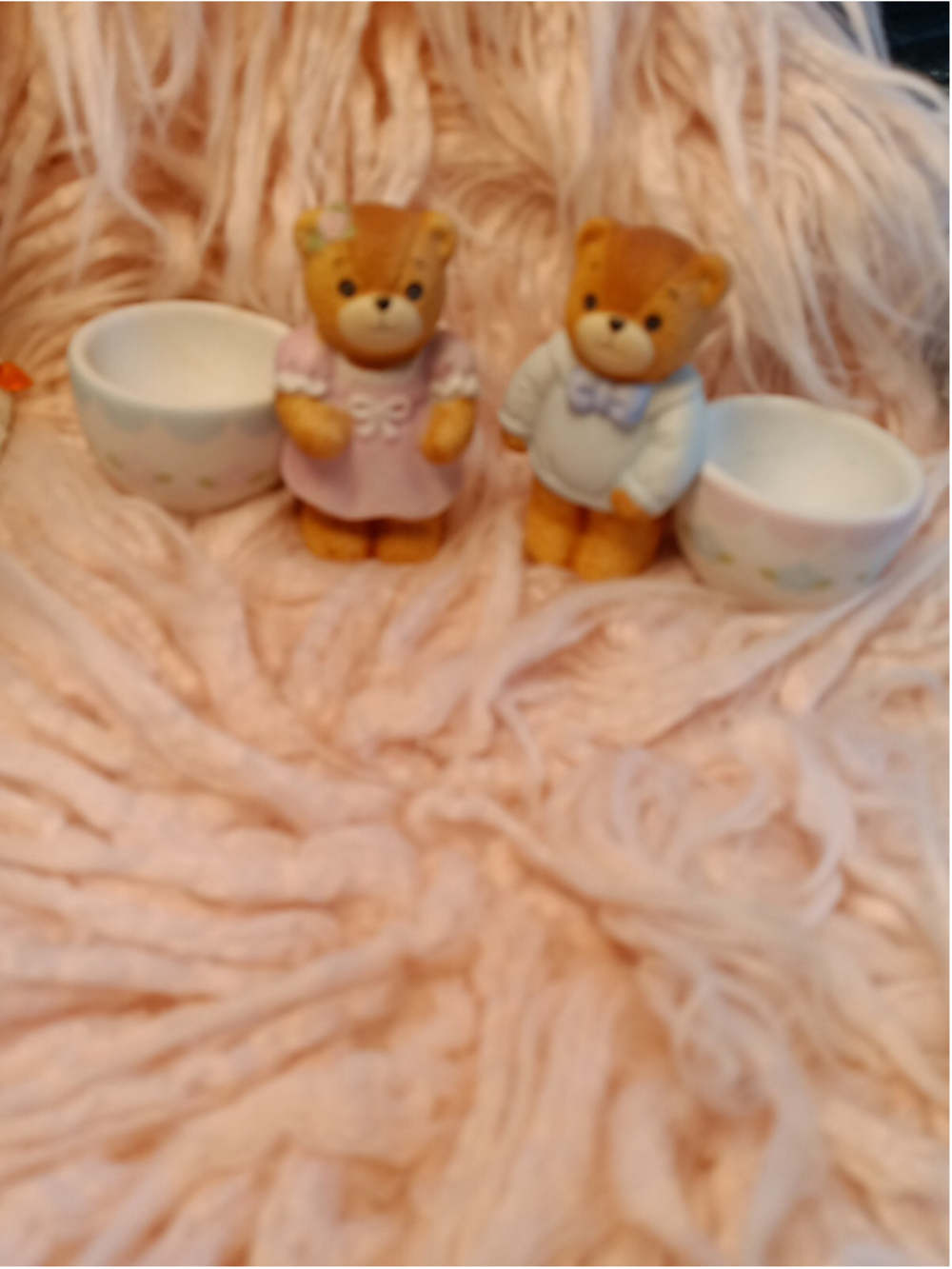 Lucy & me bear Enesco 1986 Easter Boy & Girl Bear Hard/Soft Boiled Egg Cup